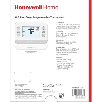 Honeywell Home X2P Programmable Thermostat, Heat Pump