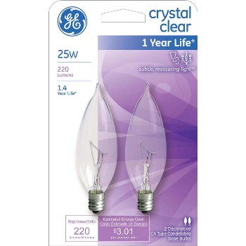 General Electric 66104 Bent Tip Ca10 Decorative Bulb - 25 Watt ~ Clear