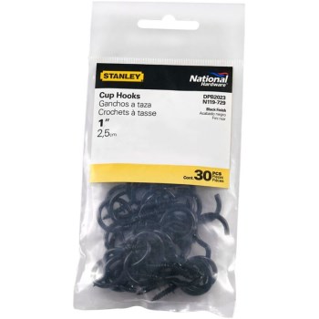 Cup Hooks, Black Finish ~ 1"