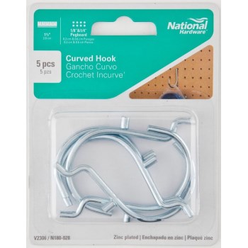 National 1-1/2" Curved Pegboard Hook - Zinc, 5-Pack