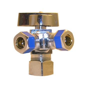 3-Way Ball Valve Angle Stop, 1/4 Turn  ~  5/8" OD x 3/8" C x 3/8" C 