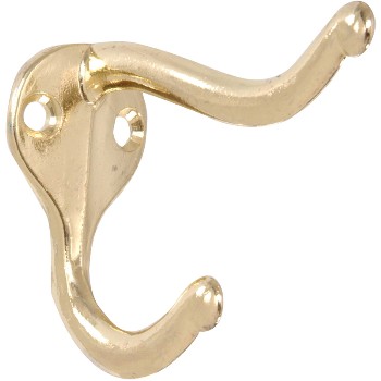 Hillman  852276 Coat & Hat Hook, Brass Plated ~ Pack of 2  