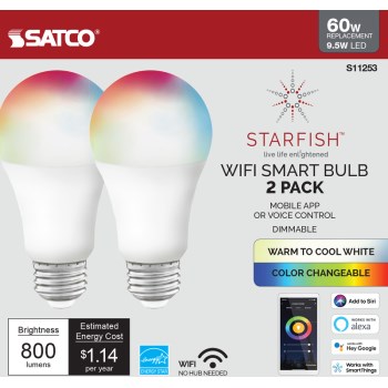 2 Pack 9.5W A19 Smart Bulb