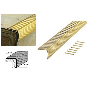 M-D Bldg Prods 79020 Stair Edging, Satin Brass Finish ~  1 1/8"