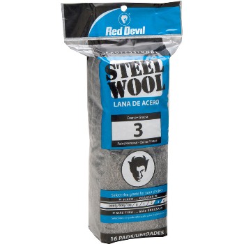 Red Devil 0316 Steel Wool Pads, #3 Coarse ~ 16 Pads/pack