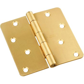  Round Corne Removable Pin Door Hinge,  Satin Brass ~ 4"