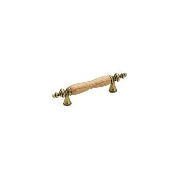 Pull - Royal Family Burnished Brass with Oak Inset - 3 inch