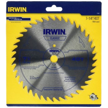 Irwin 11140 Corded Steel Circular Saw Blade ~ 7 1/4 "  40T 