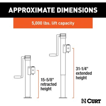Curt Pipe-Mount Swivel Jack, Side Handle - 5,000 Lb, 15" Travel