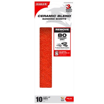 Diablo 1/3 Sheet Sandpaper, 80 Grit - 10pk