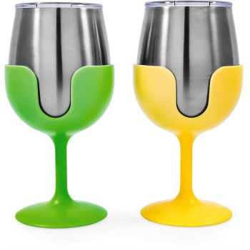 Camco 51916 Grn/Yel Wine Tumbler Set