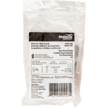 Drive-In Ball Catch for Cabinet Doors,  Satin Nickel 