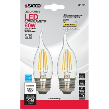 LED 2 Pack Clear Flame Bulb