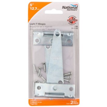 Light Duty T-Hinge, 2-Pack, Zinc Plated - 5"