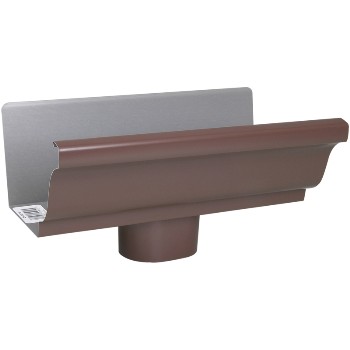 Style K Aluminum Gutter End Piece w/Outlet, Brown  ~ 5"