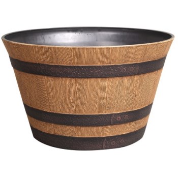 Whiskey Barrel Design Planter, Natural Oak ~ Approx 15.5"