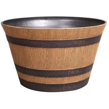 Southern Patio HDR-055440 Whiskey Barrel Design Planter, Natural Oak ~ Approx 15.5"