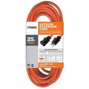 Prime Wire Outdoor Extension Cord, Orange - 14/3, 25 Ft