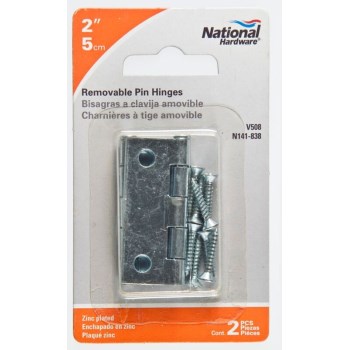 Removable Pin Hinges, 2"  x 1.56" Zinc ~ Pack of 2 