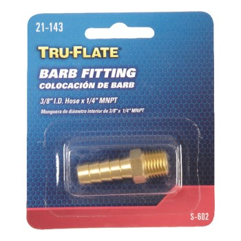 Tru-Flate Brass Barbed Hose Fitting - 3/8" x 1/4" NPT