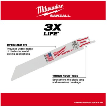 Milwaukee Sawzall Bi-Metal Blade - 9", 14 TPI, 5pk