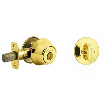 Kwikset 96600-496 Single Cylinder Pin & Tumbler Deadbolt, Polished Brass Finish ~ KA3