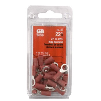 Vinyl Ring Terminal, Red 22-18 AWG - #8-10 Stud, 22pk