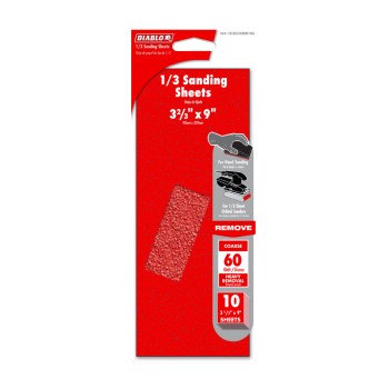 Diablo 1/3 Sheet Sandpaper, 60 Grit - 10pk