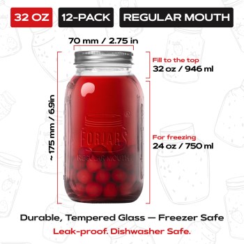 Forjars Regular Mouth Mason Jars  32 oz 