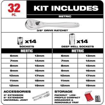 32pc 3/8 Socket Set