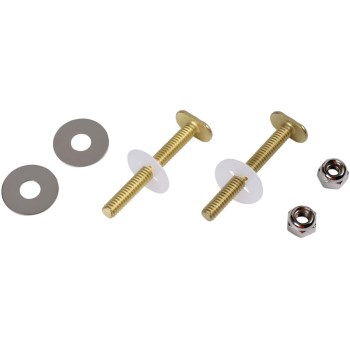 Toilet Bowl Bolt Kit, Brass Finish ~ 1/4 x 2-1/4"