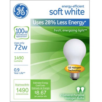 Energy Efficient Soft White Halogen Bulbs, A19 ~ 72watt