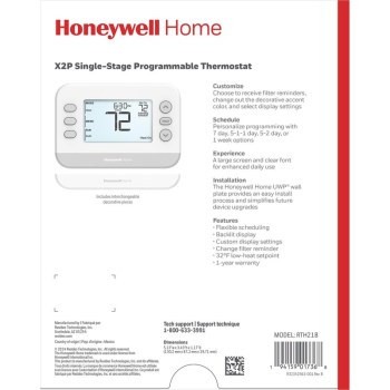 Honeywell Home X2P Programmable Thermostat, 1 Heat/1 Cool