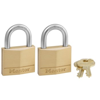 Master Lock Solid Brass Padlock, Keyed Alike - 1-9/16", 2pk