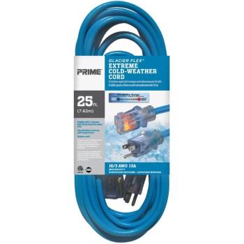 Prime Glacier Flex Extension Cord, SJTW - 16/3 x 25 Ft