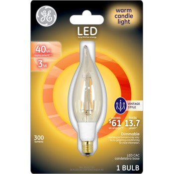 General Electric  33027 LED Vintage Style Candelabra Bulb - 3/40 watt