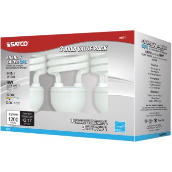 Satco Products S6271 3pk Spiral Cfl Bulb