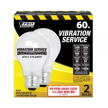 Vibration Service Light Bulbs, A19 Base  ~ 60 Watt