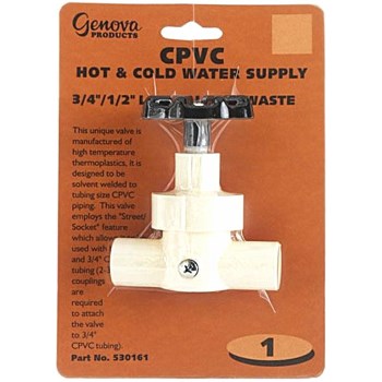 CPVC Hot & Cold Water Line Valve w/Waste ~ 3/4"-1/2" 