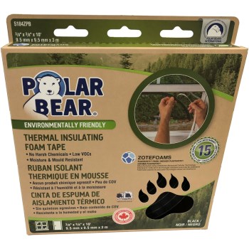 Polar Bear Thermal Insulating Foam Tape, Black  ~ 3/8" Thick x  3/8" W x 10 Ft L