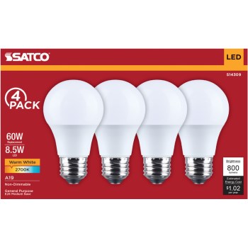 4pk 8.5w A19 Led Bulb