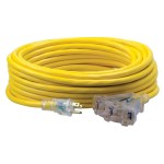 12/3 Multi-Outlet Vinyl Extension Cord, Yellow - 50 Ft